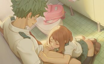Uraraka Sucking Deku in School Bathroom by bartolomeobari | My Hero Academia Hentai 9
